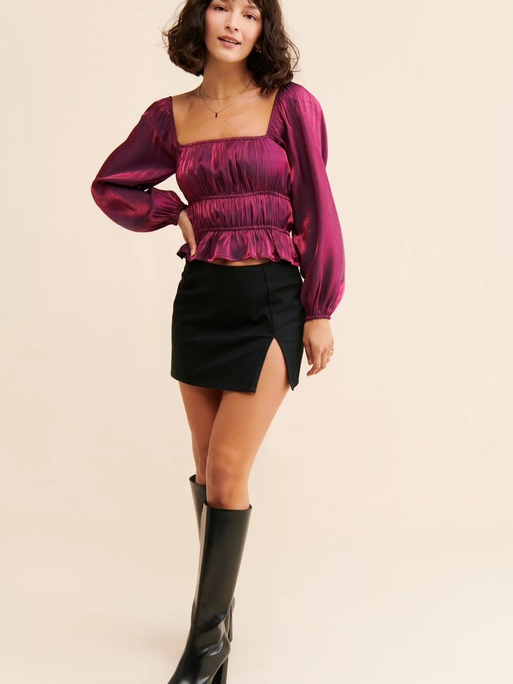 Adelyn Rae Remy Ruched Blouse in purple - Picture 2 of 6